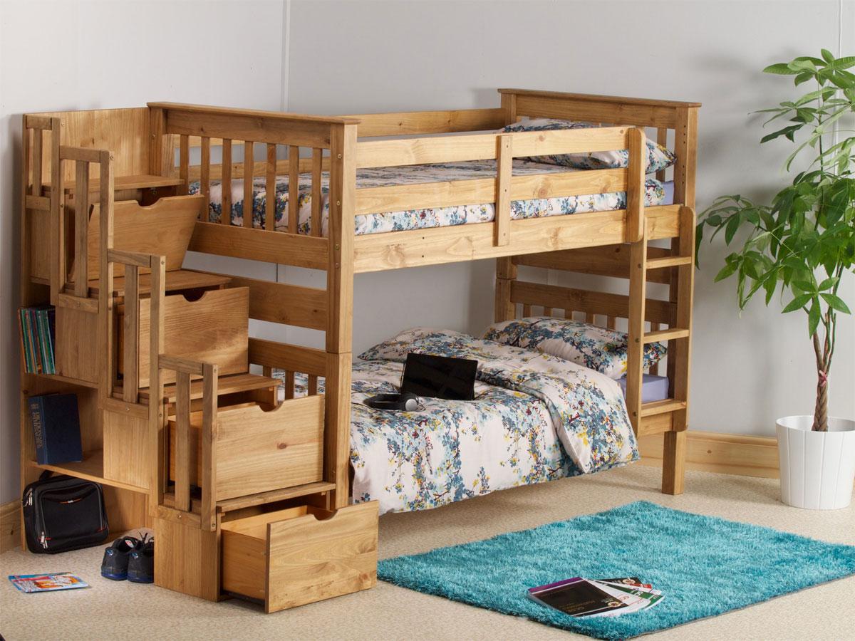 Discontinued: Mission Staircase Storage Bunk Bed in a waxed finish