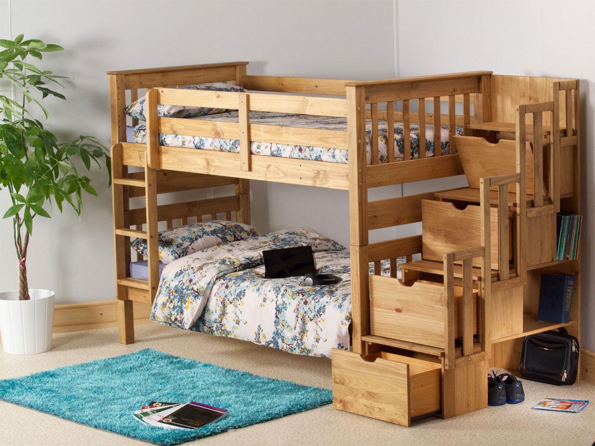 Discontinued: Mission Staircase Storage Bunk Bed in a waxed finish